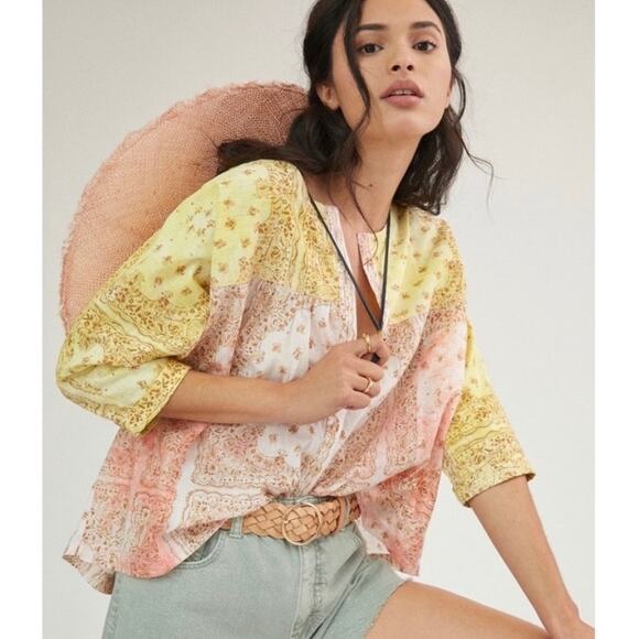 Anthropologie Pilcro The Tavi Batik Bandana Button-Down Top - Picture 1 of 9